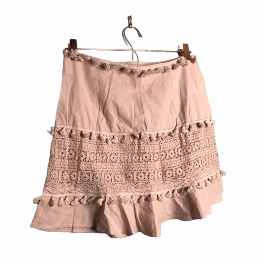 Shein | Pink Pom Fringing Skirt Bohemian Skirt
